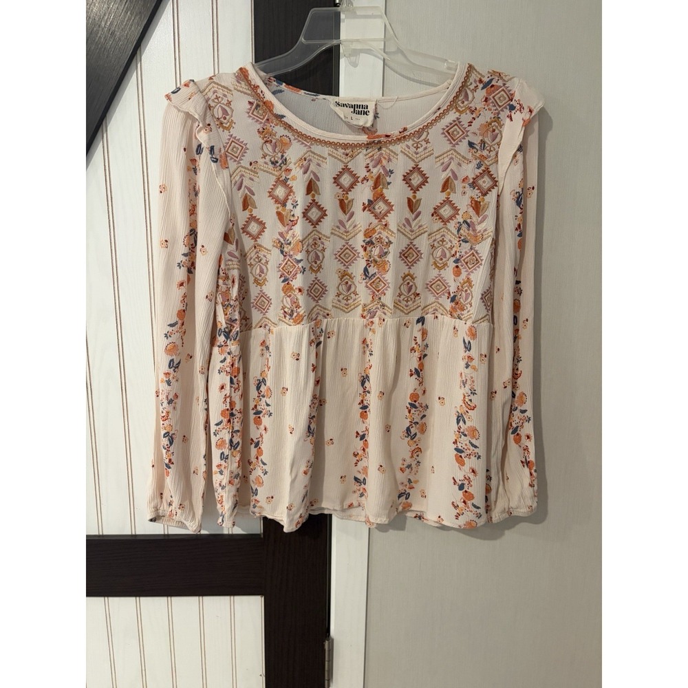 Savanna Jane Cottage Core Embroidered Prairie Top Cream Large 19951-2
